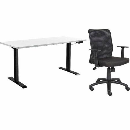 INTERION BY GLOBAL INDUSTRIAL Interion Height Adjustable Table with Chair Bundle, 60inW x 30inD, White w/ Black Base 695780WH-B